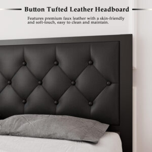 Feonase Twin Size Metal Bed Frame with Linen Upholstered Headboard, Heavy-Duty Platform Bed Frame with 12" Storage, Steel Slats Support, No Box Spring Needed, Gray