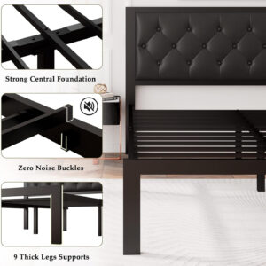 Feonase Twin Size Metal Bed Frame with Linen Upholstered Headboard, Heavy-Duty Platform Bed Frame with 12" Storage, Steel Slats Support, No Box Spring Needed, Gray
