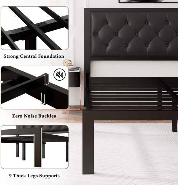 Feonase Twin Size Metal Bed Frame with Linen Upholstered Headboard, Heavy-Duty Platform Bed Frame with 12" Storage, Steel Slats Support, No Box Spring Needed, Gray