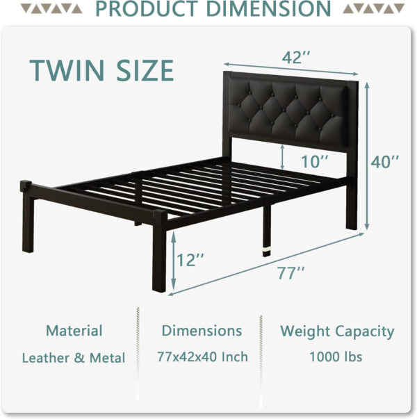 Feonase Twin Size Metal Bed Frame with Linen Upholstered Headboard, Heavy-Duty Platform Bed Frame with 12" Storage, Steel Slats Support, No Box Spring Needed, Gray