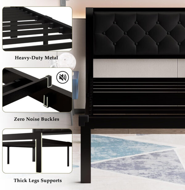 Feonase Twin Size Metal Bed Frame with Linen Upholstered Headboard, Heavy-Duty Platform Bed Frame with 12" Storage, Steel Slats Support, No Box Spring Needed, Gray