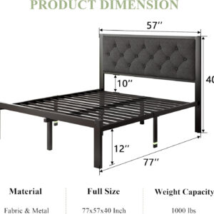 Feonase Twin Size Metal Bed Frame with Linen Upholstered Headboard, Heavy-Duty Platform Bed Frame with 12" Storage, Steel Slats Support, No Box Spring Needed, Gray
