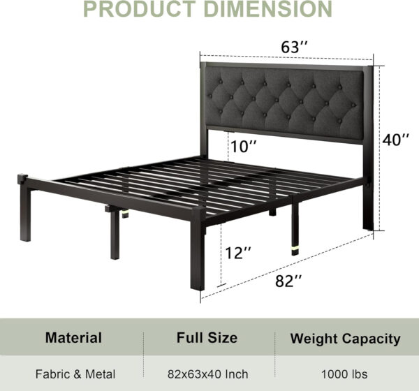 Feonase Twin Size Metal Bed Frame with Linen Upholstered Headboard, Heavy-Duty Platform Bed Frame with 12" Storage, Steel Slats Support, No Box Spring Needed, Gray