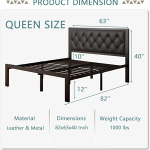 Feonase Twin Size Metal Bed Frame with Linen Upholstered Headboard, Heavy-Duty Platform Bed Frame with 12" Storage, Steel Slats Support, No Box Spring Needed, Gray