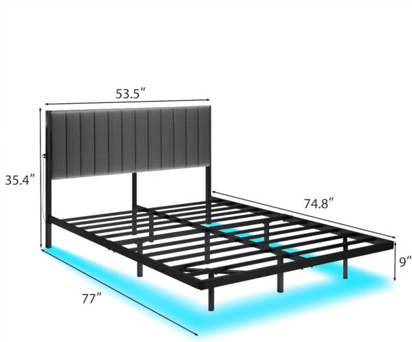 688863aa8ee19d33a7c5ebea9f2828569f0554e96f89471f1527c.jpg Floating Double Bed Frame with LED Lights and Charging Station, Full Bed Frame with Upholstered Headboard, Metal Platform Bed Frame Full Size with Under Bed Storage, No Box Spring Needed
