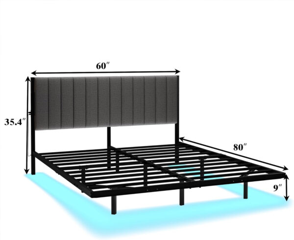 688863b7c02ba8a87bf17ec3976b1ee1f2a3a1691cf103660ef14.jpg Floating Double Bed Frame with LED Lights and Charging Station, Full Bed Frame with Upholstered Headboard, Metal Platform Bed Frame Full Size with Under Bed Storage, No Box Spring Needed