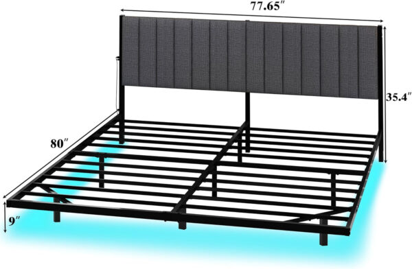 688863c2e9fc93db7f0d0c41926fe27bf8c8cba966dfa2ec7a154.jpg Floating Double Bed Frame with LED Lights and Charging Station, Full Bed Frame with Upholstered Headboard, Metal Platform Bed Frame Full Size with Under Bed Storage, No Box Spring Needed