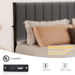 688863c609e6d51786848a606baf705b5ea49cdc803844c1b94e8.jpg Floating Double Bed Frame with LED Lights and Charging Station, Full Bed Frame with Upholstered Headboard, Metal Platform Bed Frame Full Size with Under Bed Storage, No Box Spring Needed
