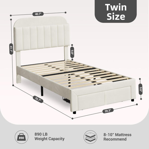 688864c3a47406ce54e1ef5dea8365814618e385c3e18847a2984.jpg GarveeHome Set of 2 Twin Bed Frame with Drawer, Velvet Upholstered Platform Bed Frame with Storage Headboard, No Box Spring Needed, Easy Assembly, Noise-Free, Beige