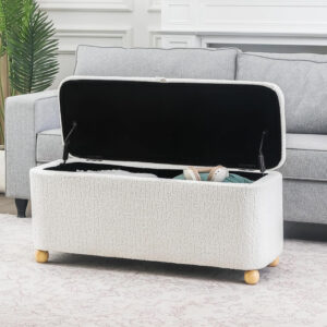 Homebeez Storage Ottoman Bench, 40" Velvet End of Bed Rectangle Upholstered Bedroom Bench, Foot Rest Stool for Living Room, Entryway, White