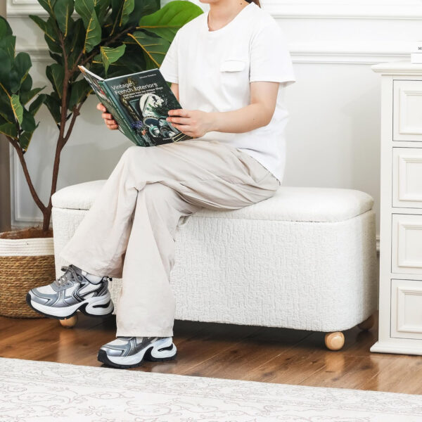 Homebeez Storage Ottoman Bench, 40" Velvet End of Bed Rectangle Upholstered Bedroom Bench, Foot Rest Stool for Living Room, Entryway, White