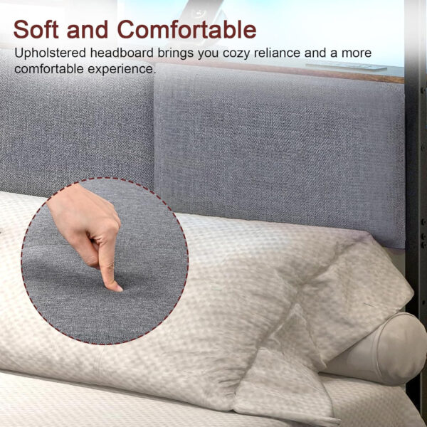 Headboard for Full Size Bed with Charging Station and LED Light, Full Bed Upholstered Head Board with Storage Shelves, Full Size Headboard with Power Outlets, Height Adjustable, Brown