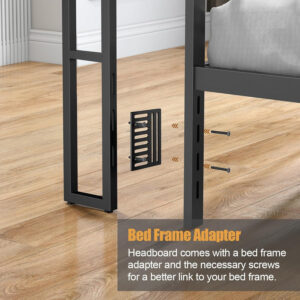 Headboard for Full Size Bed with Charging Station and LED Light, Full Bed Upholstered Head Board with Storage Shelves, Full Size Headboard with Power Outlets, Height Adjustable, Brown