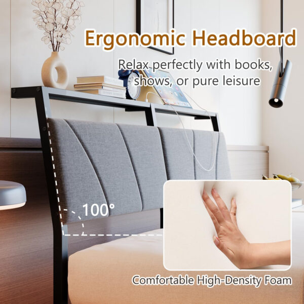 Floating Full Size Bed Frame with Headboard&Storage Shelf,Ergonomic Full Bed Frames with USB Charging&LED Lights,Platform Bed Frame Noise-Free Metal Slats | Modern Bedroom Design