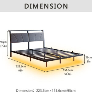 Floating Full Size Bed Frame with Headboard&Storage Shelf,Ergonomic Full Bed Frames with USB Charging&LED Lights,Platform Bed Frame Noise-Free Metal Slats | Modern Bedroom Design