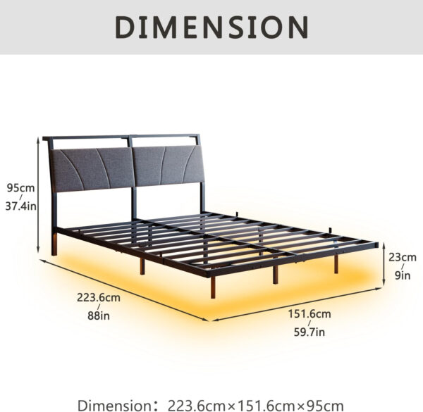 Floating Full Size Bed Frame with Headboard&Storage Shelf,Ergonomic Full Bed Frames with USB Charging&LED Lights,Platform Bed Frame Noise-Free Metal Slats | Modern Bedroom Design