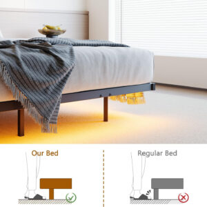 Floating Full Size Bed Frame with Headboard&Storage Shelf,Ergonomic Full Bed Frames with USB Charging&LED Lights,Platform Bed Frame Noise-Free Metal Slats | Modern Bedroom Design