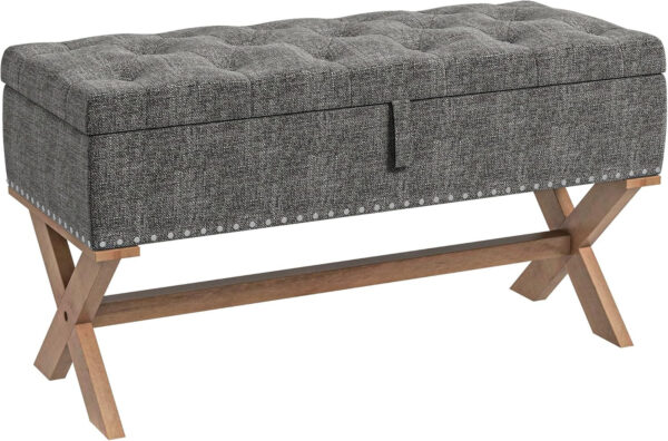 HOMCOM 35.75" End of Bed Bench with Button Tufted Design, Upholstered Ottoman Bench with Wood Legs for Bedroom, Gray