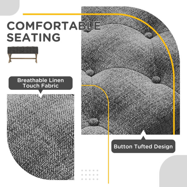 HOMCOM 35.75" End of Bed Bench with Button Tufted Design, Upholstered Ottoman Bench with Wood Legs for Bedroom, Gray