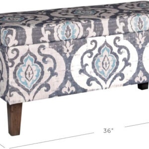 HomePop Large Upholstered Rectangular Storage Ottoman Bench with Hinged Lid, Slate Damask