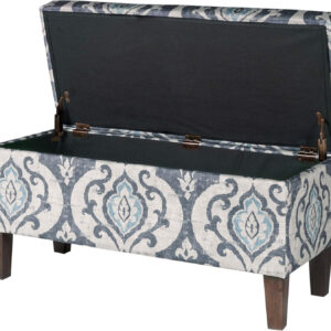 HomePop Large Upholstered Rectangular Storage Ottoman Bench with Hinged Lid, Slate Damask