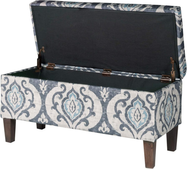 HomePop Large Upholstered Rectangular Storage Ottoman Bench with Hinged Lid, Slate Damask