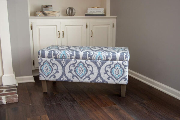 HomePop Large Upholstered Rectangular Storage Ottoman Bench with Hinged Lid, Slate Damask