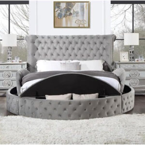 Acme Gaiva Eastern King Bed with Storage in Gray Velvet
