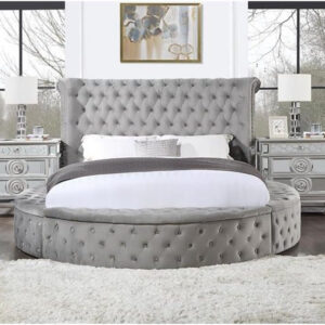 Acme Gaiva Eastern King Bed with Storage in Gray Velvet