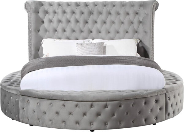 Acme Gaiva Eastern King Bed with Storage in Gray Velvet