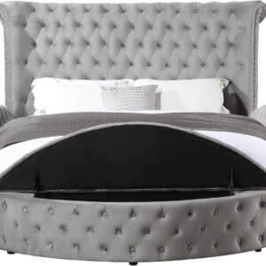Acme Gaiva Eastern King Bed with Storage in Gray Velvet