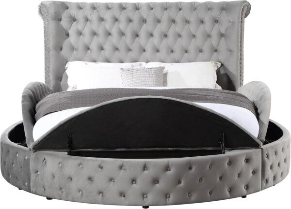 Acme Gaiva Eastern King Bed with Storage in Gray Velvet