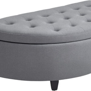 HOMCOM Half Moon Storage Ottoman, Upholstered Button Tufted Storage Bench with Lift Lid and Wood Legs, for Living Room, Entryway, Gray