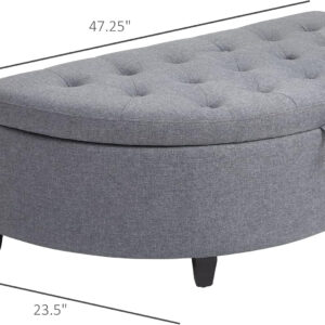 HOMCOM Half Moon Storage Ottoman, Upholstered Button Tufted Storage Bench with Lift Lid and Wood Legs, for Living Room, Entryway, Gray