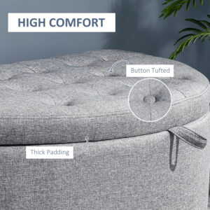 HOMCOM Half Moon Storage Ottoman, Upholstered Button Tufted Storage Bench with Lift Lid and Wood Legs, for Living Room, Entryway, Gray