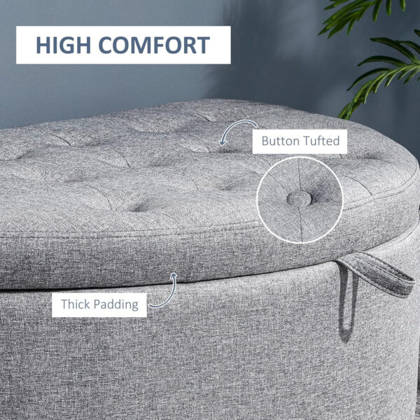 HOMCOM Half Moon Storage Ottoman, Upholstered Button Tufted Storage Bench with Lift Lid and Wood Legs, for Living Room, Entryway, Gray