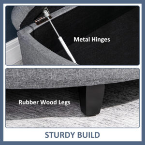 HOMCOM Half Moon Storage Ottoman, Upholstered Button Tufted Storage Bench with Lift Lid and Wood Legs, for Living Room, Entryway, Gray