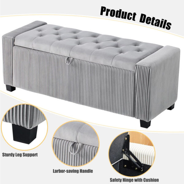 688866a0bf8a8ed064e7f613095ca4cf0811fd19bddf0e1aa7a47.jpg Velvet Storage Ottoman Bench, Bench for Bedroom End of Bed, Ottoman with Storage for Living Room and Entryway(Grey)