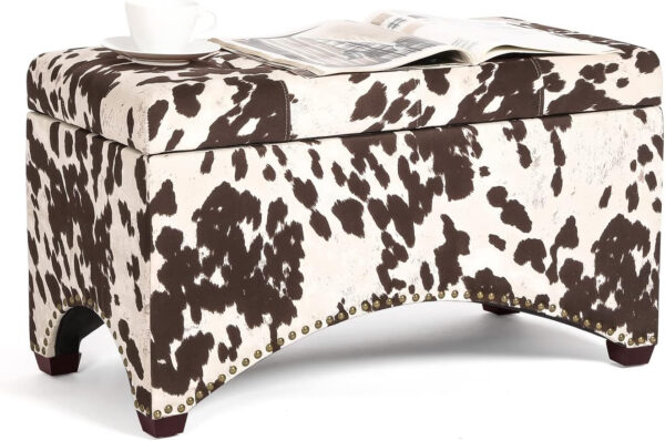 688866e6178318deb9b0f17dfd2ac061d84d460eafa4852fc953d.jpg Adeco 29.8 inch Fabric Storage Ottoman Bench Footstool,Nailhead Trim Upholstered Entryway Storage Benches,Rectangular End of Bed Bench with Wooden Legs for Bedroom Living Room (Brown)