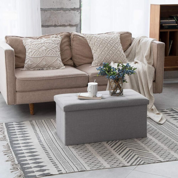 Camabel Folding Storage Ottoman Bench Foldable Storage Chest Foot Rest Stool End of Bed Bench with Seat 15 x 30 x 15 Inches Load up to 660 lb for Living Room Bedroom Entryway Grey