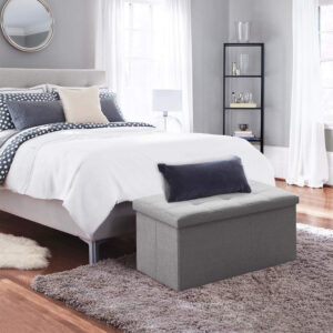 Camabel Folding Storage Ottoman Bench Foldable Storage Chest Foot Rest Stool End of Bed Bench with Seat 15 x 30 x 15 Inches Load up to 660 lb for Living Room Bedroom Entryway Grey