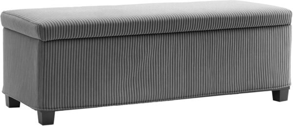 HOMCOM 44 Inches Storage Ottoman Bench, Foot Rest with Removable Lid, Legs, End of Bed Bench, Corduroy Storage Chest, Padded Seat, for Living Room, Bedroom, Entryway, Gray
