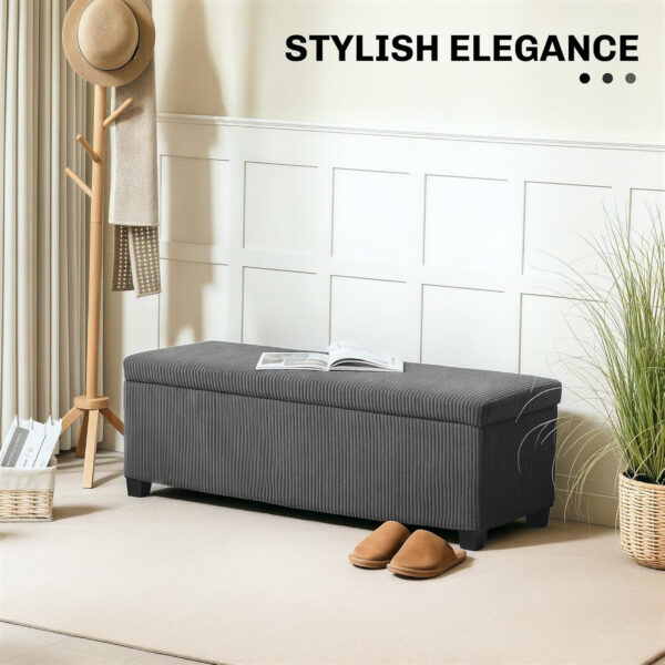 HOMCOM 44 Inches Storage Ottoman Bench, Foot Rest with Removable Lid, Legs, End of Bed Bench, Corduroy Storage Chest, Padded Seat, for Living Room, Bedroom, Entryway, Gray