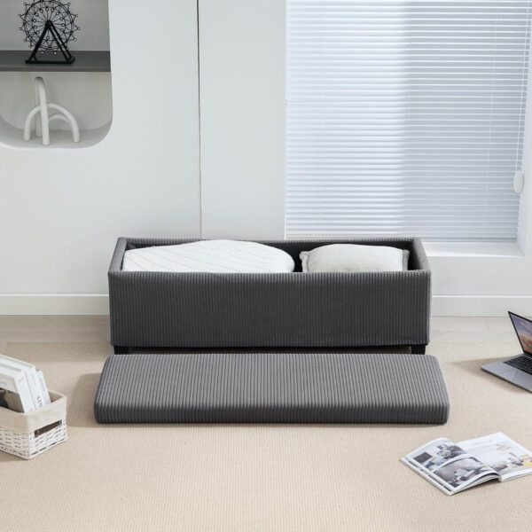 HOMCOM 44 Inches Storage Ottoman Bench, Foot Rest with Removable Lid, Legs, End of Bed Bench, Corduroy Storage Chest, Padded Seat, for Living Room, Bedroom, Entryway, Gray