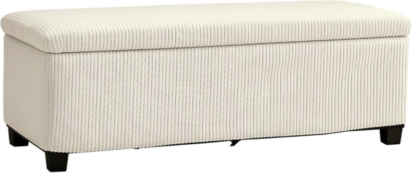 HOMCOM 44 Inches Storage Ottoman Bench, Foot Rest with Removable Lid, Legs, End of Bed Bench, Corduroy Storage Chest, Padded Seat, for Living Room, Bedroom, Entryway, Gray