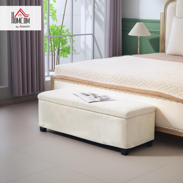 HOMCOM 44 Inches Storage Ottoman Bench, Foot Rest with Removable Lid, Legs, End of Bed Bench, Corduroy Storage Chest, Padded Seat, for Living Room, Bedroom, Entryway, Gray