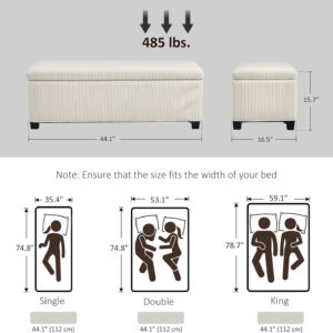 HOMCOM 44 Inches Storage Ottoman Bench, Foot Rest with Removable Lid, Legs, End of Bed Bench, Corduroy Storage Chest, Padded Seat, for Living Room, Bedroom, Entryway, Gray