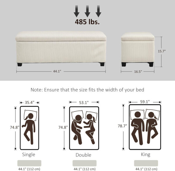 HOMCOM 44 Inches Storage Ottoman Bench, Foot Rest with Removable Lid, Legs, End of Bed Bench, Corduroy Storage Chest, Padded Seat, for Living Room, Bedroom, Entryway, Gray
