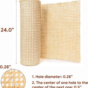 24" Width Rattan Cane Webbing Rattan Cane Webbing Roll 15 Feet Hexagon Weave Mesh 1/2 Inch Pre-Woven Cane Net Open Weave Wicker Cane Webbing Rattan Sheets Natural Material for Cabinet Chair (15 Feet)