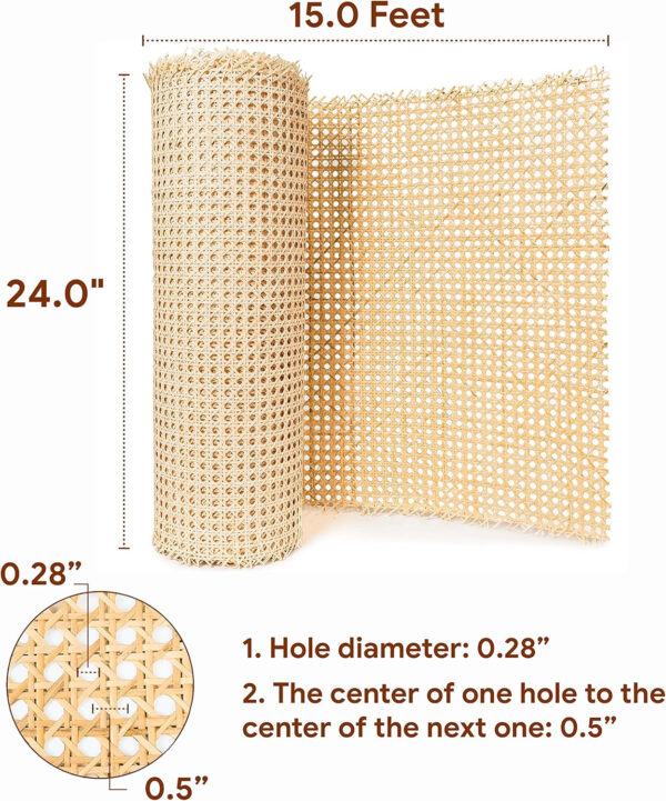 24" Width Rattan Cane Webbing Rattan Cane Webbing Roll 15 Feet Hexagon Weave Mesh 1/2 Inch Pre-Woven Cane Net Open Weave Wicker Cane Webbing Rattan Sheets Natural Material for Cabinet Chair (15 Feet)